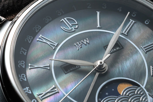 JPW Reloj de pulsera Fase Lunar Triple Calendario Hecho en Japón Plata × Negro【JP-002-SSBK】