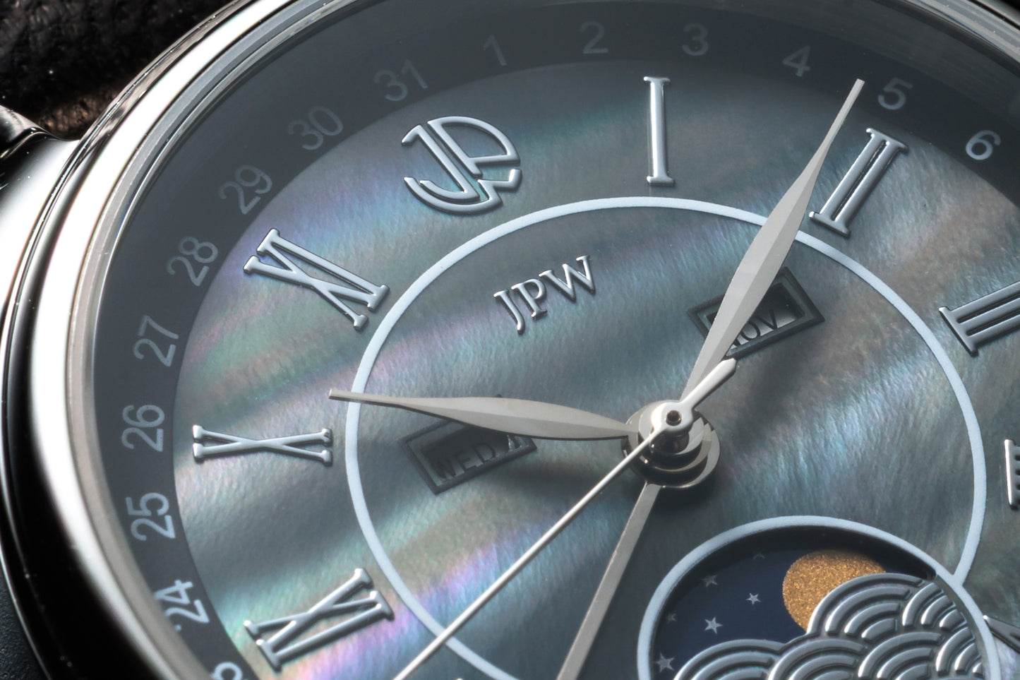 JPW Reloj de pulsera Fase Lunar Triple Calendario Hecho en Japón Plata × Negro【JP-002-SSBK】