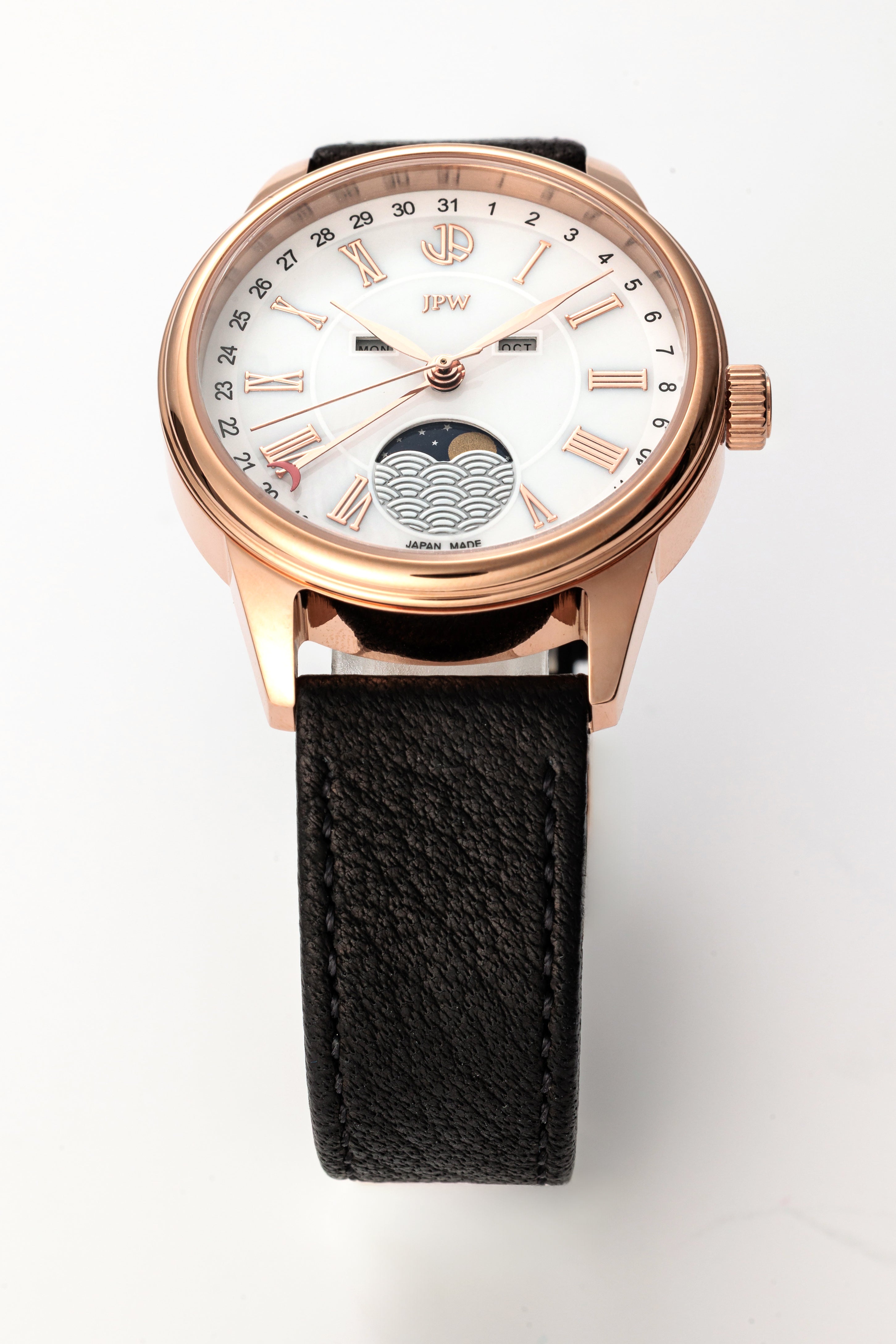 JPW Moon Phase Triple Calendar Watch, Made in Japan, Pink Gold and