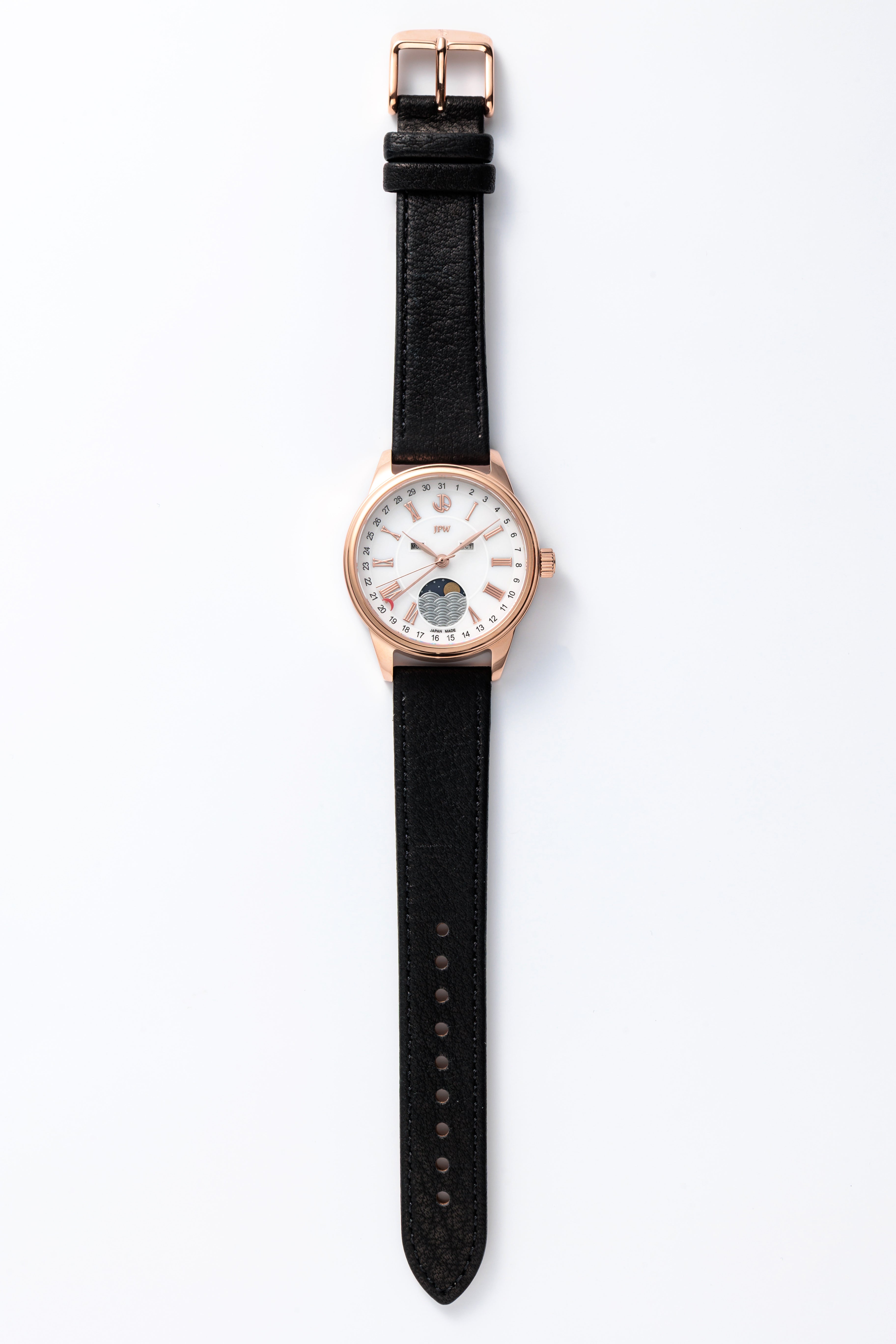 JPW Moon Phase Triple Calendar Watch, Made in Japan, Pink Gold and