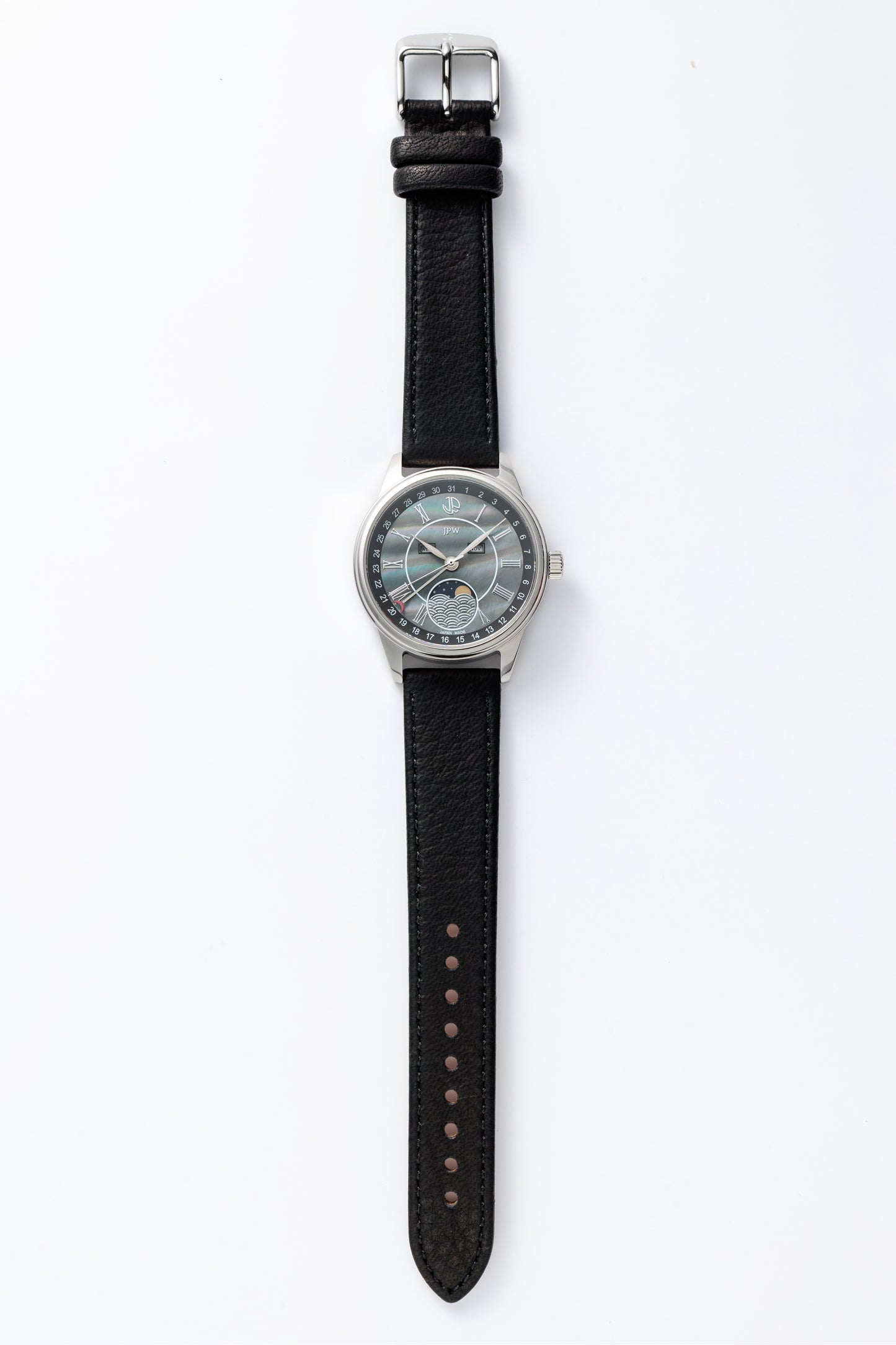 JPW Reloj de pulsera Fase Lunar Triple Calendario Hecho en Japón Plata × Negro【JP-002-SSBK】