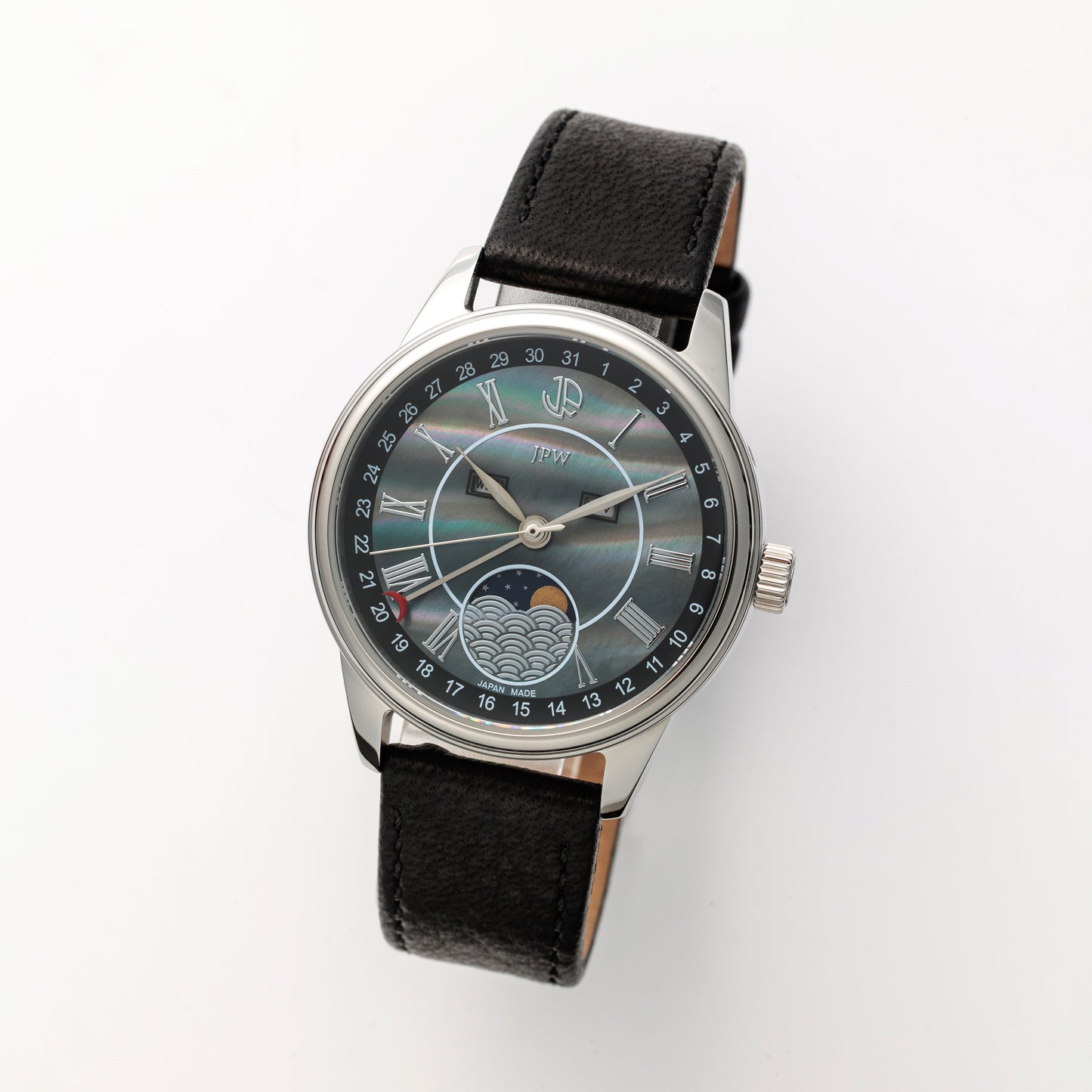 JPW Reloj de pulsera Fase Lunar Triple Calendario Hecho en Japón Plata × Negro【JP-002-SSBK】