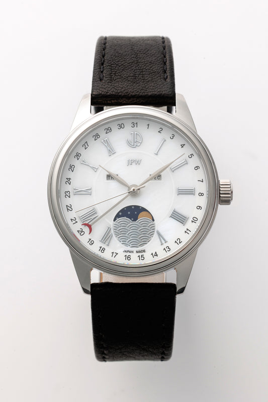 JPW Moon Phase Triple Calendar Watch, Made in Japan, Silver and White [JP-002-SSWH]