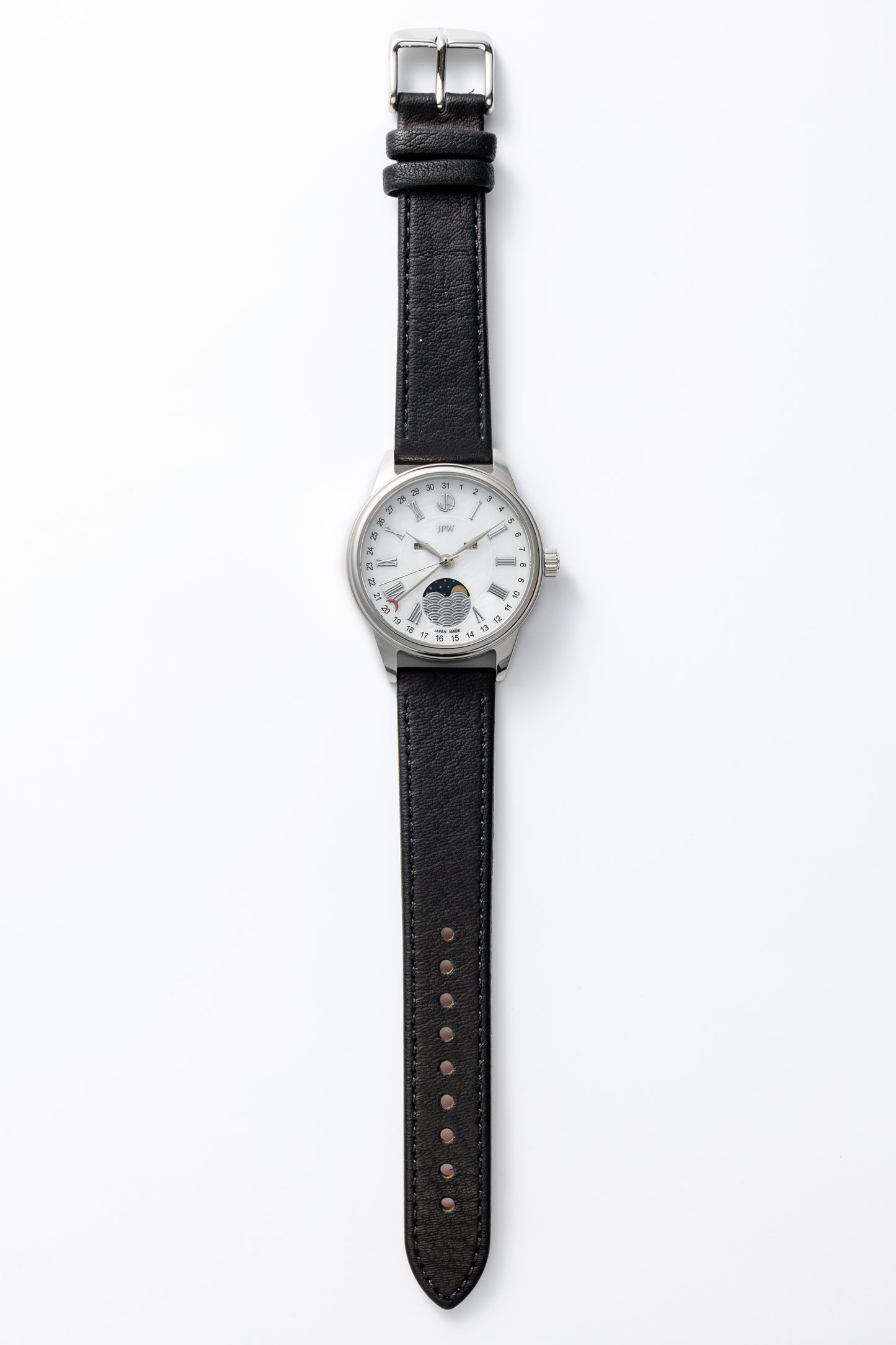 JPW Moon Phase Triple Calendar Watch, Made in Japan, Silver and White [JP-002-SSWH]
